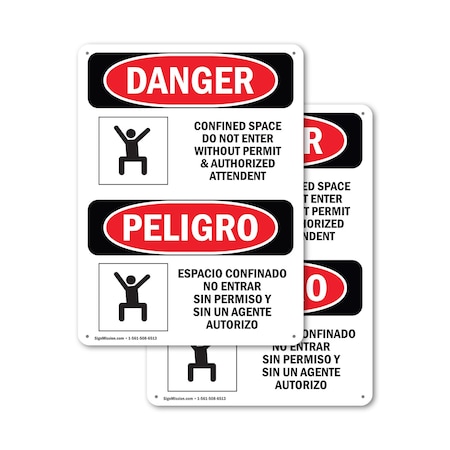 Signmission 10 in H x 7 in W, Plastic, Rectangle, Confined Space Do Not Enter Bilingual OS-2PACK-DS-P-710-VS-1083